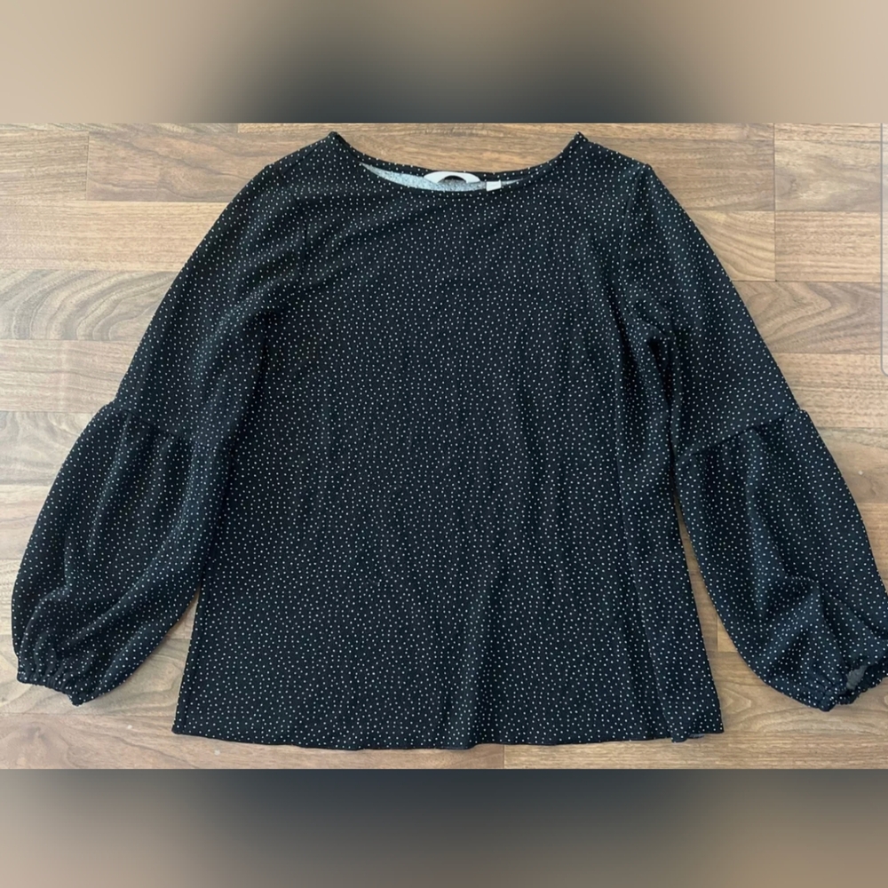Lauren Conrad Black Long Sleeve Blouse with White Polka Dots - Size XS